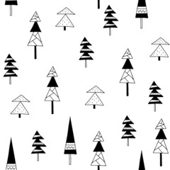 Seamless pattern with Christmas trees in scandinavian style. Vector illustration isolated on white background for decorating textiles and paper products