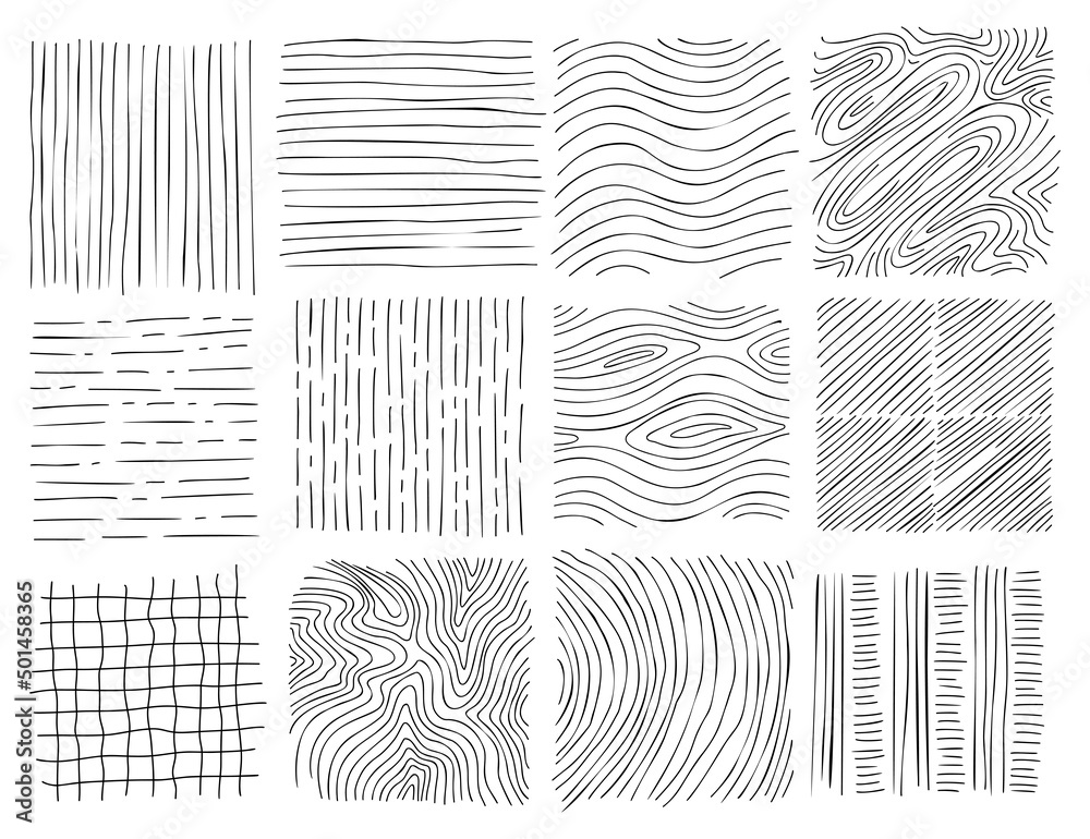 Wall mural hand drawn line texture set. vector scribble, horizontal and wave strokes collection. graphic vector