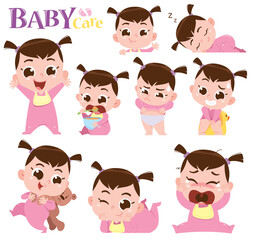 Vector Illustration of Cartoon Baby Girl character. Cute baby. Baby collection