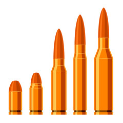 Illustration of bullet cartridges, ammunition in flat style. Design element for poster, card, banner, emblem, sign. Vector illustration