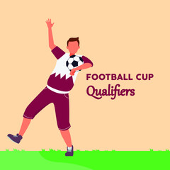 Fototapeta premium Happy Fans of football hold a ball . Football Cup 2022. Flat vector illustration isolated on white background.