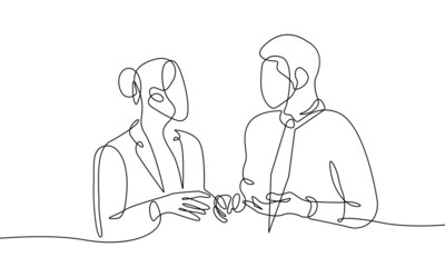 Businesswoman and Businessman Continuous Line Drawing. Abstract Couple People One Line Drawing. Minimalist Business Concept, Modern Line Drawing. Vector EPS 10