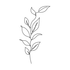 Line Art Vector Drawing of Leaves Branch. Botanical Modern Single Line Art, Aesthetic Contour. Perfect for Home Decor, Wall Art Posters, or t-shirt Print, Mobile Case. Floral Continuous Line Drawing