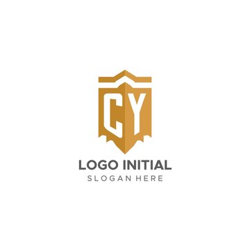 Monogram CY logo with shield geometric shape, elegant luxury initial logo design