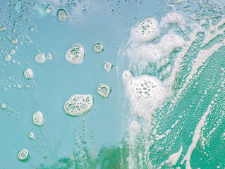 shampoo foam surface bubbles cleansing on green background
