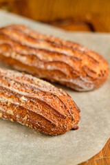Delicious French eclairs in a box