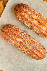 Delicious French eclairs in a box