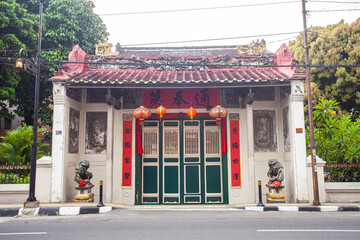 Gate and entrance of Tjong A Fie Mansion, a heritage building and popular tourist destination in Medan City. Exotic old oriental style house.