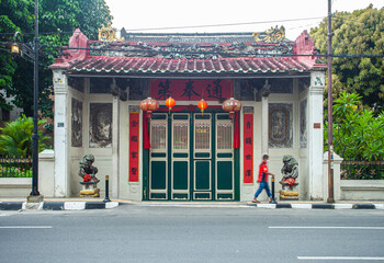 Gate and entrance of Tjong A Fie Mansion, a heritage building and popular tourist destination in Medan City. Exotic old oriental style house.