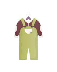 Jumpsuit and jacket. A set of children's clothes for a boy. Isolated. Cartoon style. Vector illustration.
