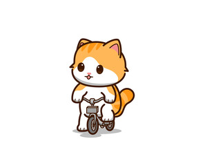 Cute cat doing bicycle cartoon
