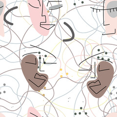 Woman Face line. Abstract drawing seamless pattern
