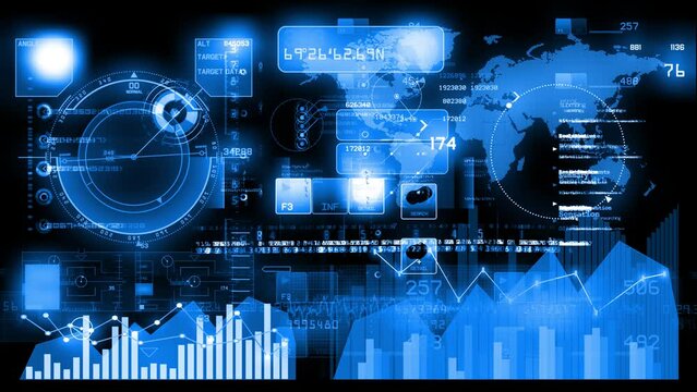 4K global search tech;GPS.Futuristic Screen Button and Activates Futuristic Artificial Intelligence engine;financial stock chart;Business digital Data trend hud Graph;stock numbers showing profits.