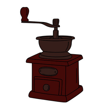Hand drawn vintage coffee grinder isolated on a white background. Vector illustration.