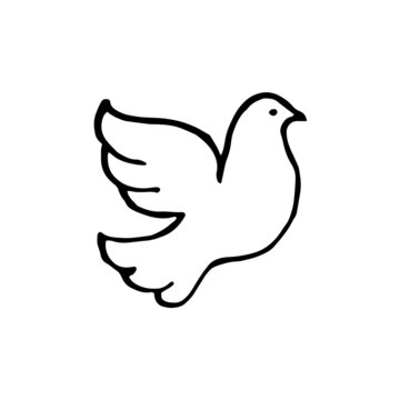 Dove of peace doodle set. White pigeon with peace branch. Vector illustration