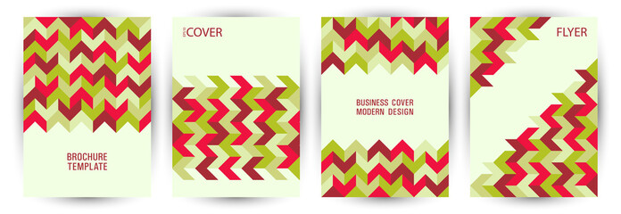 Corporate brochure cover template set graphic design. Minimalist style isometric journal layout set