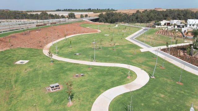 promenade at the noon, shot from above ,at southern district city in israel named by netivot