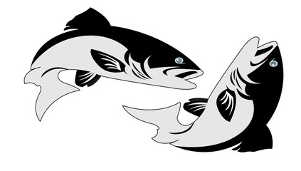 Jumping salmon isolated on a white background, the logo.