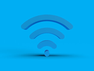 3d render wifi blue icon on blue internet connection technology background