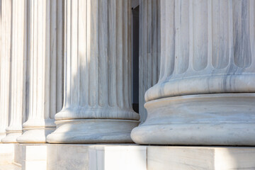 Marble pillar and stair, close up. Zappeion Megaron monument Athens, Greece.