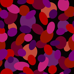 Bright abstract geometric seamless pattern of colorful ovals on a black background Red, orange, lilac, violet and pink colors