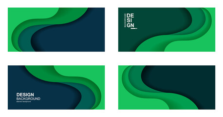 Set Abstract background with wavy green paper.