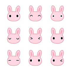 ウサギの顔アイコンセット　主線あり