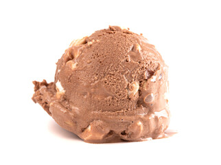 Single Scoop of Rocky Road Ice Cream on a White Background