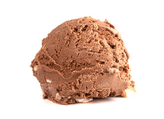 Single Scoop of Rocky Road Ice Cream on a White Background