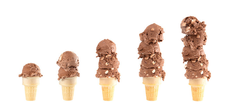 Rocky Road Ice Cream Cones from One to Five Scoops