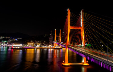Fototapeta na wymiar night view of night sea bridge. Yi Sun-sin Bridge
