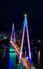 Obraz premium night view of night sea bridge. Dolsan Bridge