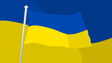 Ukrainian  flag with white pole, in front of another Ukrainian  flag background , vector.	
