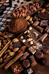 Dark and milk chocolate bar on a wooden table
