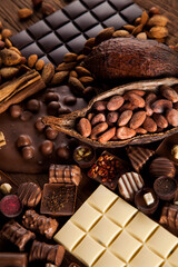 Praline Chocolate on wooden backgroud