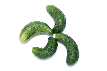 Ugly vegetables, green cucumbers isolated on white background.
