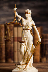 Statue of justice, burden of proof, law theme