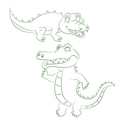 Vector crocodile dark green color outline set 