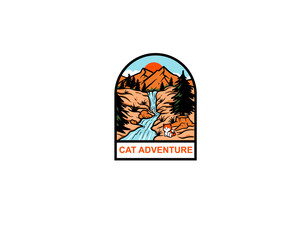 Cat Adventure Waterfall Mountain Logo