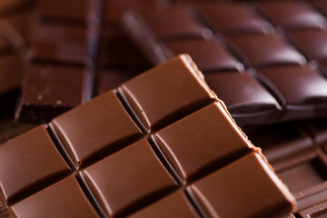 Bars Chocolate , candy sweet, dessert food on wooden background