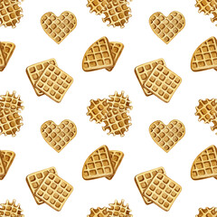 Watercolor hand drawn sweet waffle elements seamless pattern. Bakery wrapping, skrapbooking paper desing