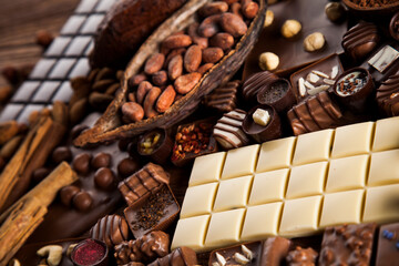 Praline Chocolate on wooden backgroud