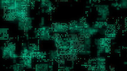 Digital background with moving glowing particles. Futuristic hi-tech illustration. Concept of data transfer in cyberspace. Big data visualization. 3d rendering.