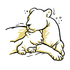 sketch of a lioness and her baby