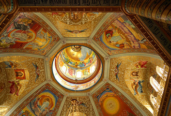 Fototapeta na wymiar Architectural monuments of Ukraine. interior decoration of the cathedral in the Pochaev Lavra Pochayiv Lavra, Ukraine. May 2021