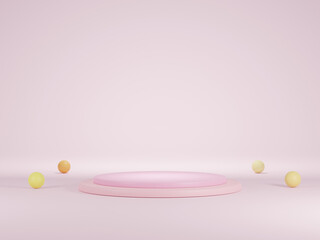 pink podium and yellow balls 3d render