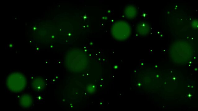 Animation green light sparkles on black background.

