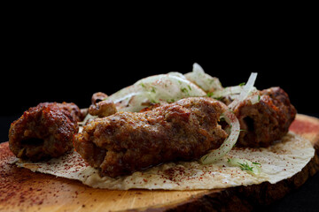 Lula kebab with grilled mushrooms
