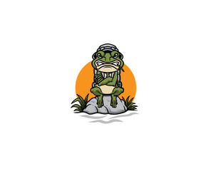 Frog nature explorer sitting on a rock illustration