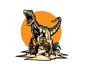 Roaring raptor dinosaur worlds illustration